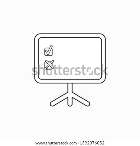 Vector icon concept of check mark and x mark inside presentation board. Black outlines.
