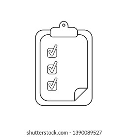 Vector icon concept of clipboard with check marks on paper. Black outlines.