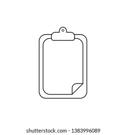 Vector icon concept of clipboard with white blank paper. Black outlines.