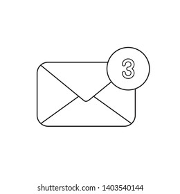 Vector icon concept of closed envelope with number three. Black outlines.