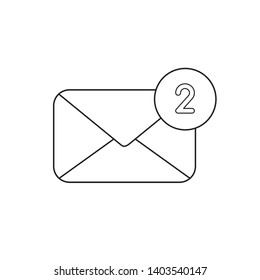 Vector icon concept of closed envelope with number two. Black outlines.
