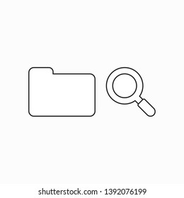 Vector icon concept of closed file folder with magnifying glass. Black outlines.