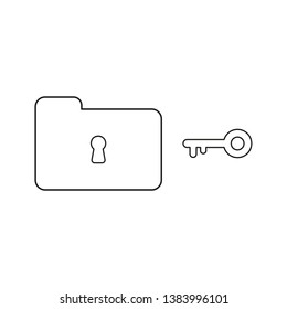 Vector icon concept of closed folder and keyhole with key. Black outlines.