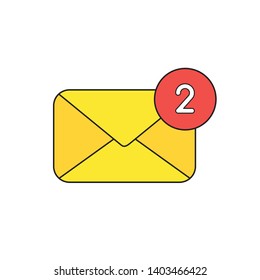 Vector icon concept of closed mail envelope with number two. Black outlines and colored.