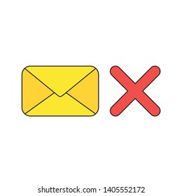 Vector icon concept of closed mail envelope with x mark. Black outlines and colored.