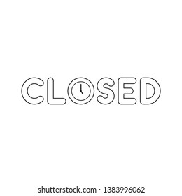 Vector icon concept of closed text with clock time shows 5 o'clock. Black outlines.