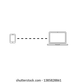 Vector icon concept of connection between smartphone and laptop computer. Black outlines.