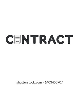 Vector icon concept of contract word with written paper. Black outlines and colored.