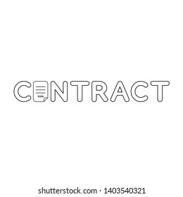 Vector icon concept of contract word with paper. Black outlines.