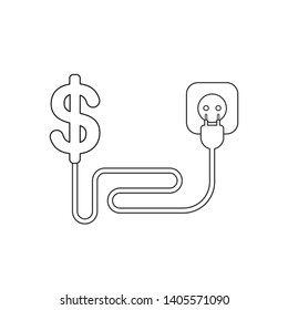 Vector icon concept of dollar with cable, plug and outlet.