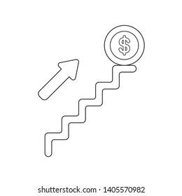 Vector icon concept of dollar coin on top of stairs.