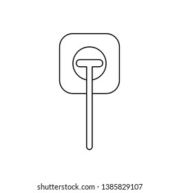 Vector icon concept of electrical plug plugged into outlet. Black outlines. 