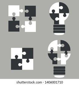 Vector icon concept of four connected plan jigsaw puzzle pieces.Set of puzzle, Jigsaw icon. Editable stroke.