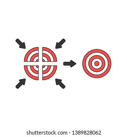 Vector icon concept of four part red and white bulls eye and unite. 