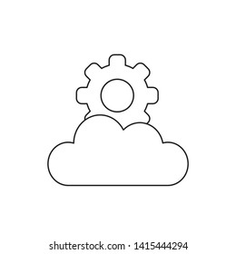 Vector icon concept of gear on cloud. Black outlines, white background.