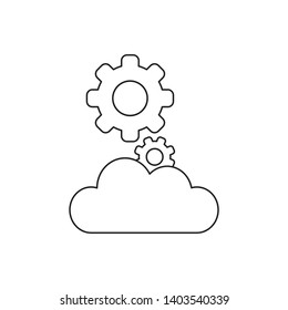 Vector icon concept of gears on cloud. Black outlines.