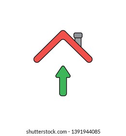 Vector icon concept of green arrow moving up under house roof. 
