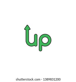 Vector icon concept of green up word with arrow moving up. 