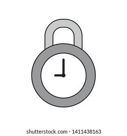 Vector icon concept of grey closed clock padlock. Black outlines and colored.