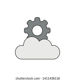 Vector icon concept of grey gear on cloud. Black outlines and colored.