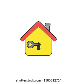 Vector icon concept of grey key lock or unlock house keyhole. Black outlines and colored.