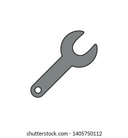 Vector icon concept of grey spanner. Black outlines and colored.