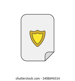 Vector icon concept of guard shield inside paper. Black outlines and colored.