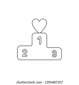 Vector icon concept of heart on first place of winners podium. Black outlines.