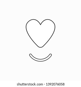Vector icon concept of heart with smiling mouth. Black outlines.