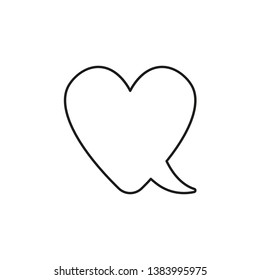 Vector icon concept of heart-shaped speech bubble. Black outlines.