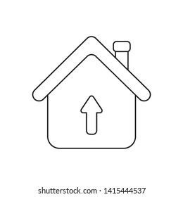 Vector icon concept of house with arrow up. Black outlines, white background.
