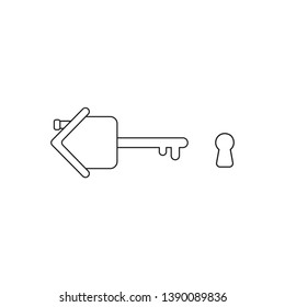 Vector icon concept of house key with keyhole. Black outlines.