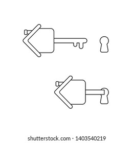 Vector icon concept of house key unlock keyhole. Black outlines.