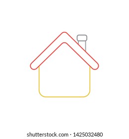 Vector icon concept of house with roof. White background and colored outlines.
