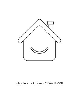 Vector icon concept of house with smiling mouth. Black outlines.