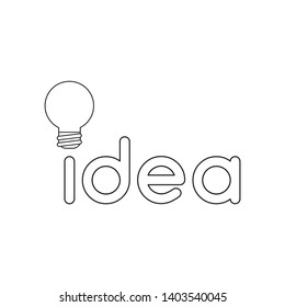 Vector icon concept of idea word with light bulb. Black outlines.