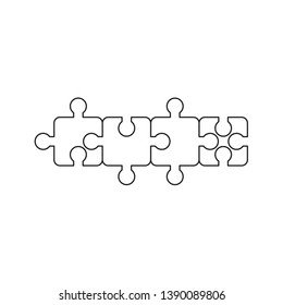 Vector icon concept of jigsaw puzzle pieces connected to each other. Black outlines.