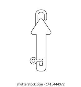 Vector icon concept of key into keyhole and arrow padlock opened and up. Black outlines, white background.