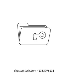 Vector icon concept of key unlock folder keyhole. Black outlines.