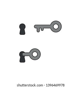 Vector icon concept of key unlock keyhole. Black outlines and colored.