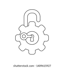 Vector icon concept of key unlock gear padlock. Black outlines.