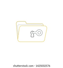 Vector icon concept of key unlock folder keyhole. White background and colored outlines.