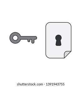 Vector icon concept of keyhole inside blank paper with key. 
