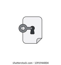 Vector icon concept of keyhole inside blank paper with key, lock or unlock. 