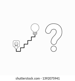 Vector icon concept of light bulb with staircase shaped cable and plug, outlet and question mark. Black outlines.