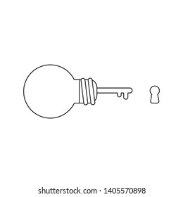 Vector icon concept of light bulb key with keyhole.