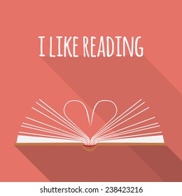 Vector Icon Concept. I Like Reading. Open Book Pages As Heart.