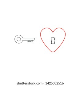 Vector icon concept of love key and heart with keyhole. White background and colored outlines.
