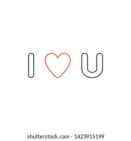 Vector icon concept of i love you abbreviation text with red heart. White background and colored outlines.