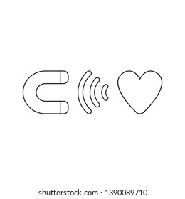 Vector icon concept of magnet attracting heart. Black outlines.